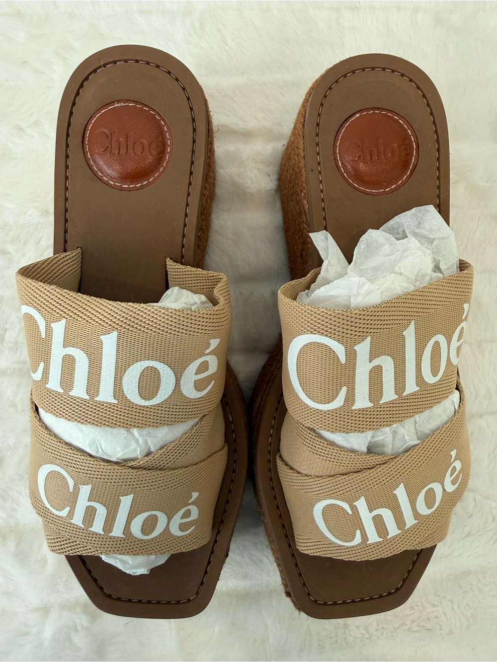 Women’s Chloe Beige Double-Strap Logo Slide Sandals - Picture 6 of 8